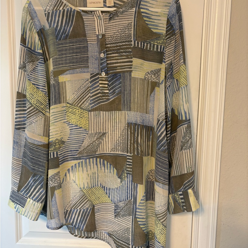 Chico's Abstract Patterned Tunic in Blue and Green
